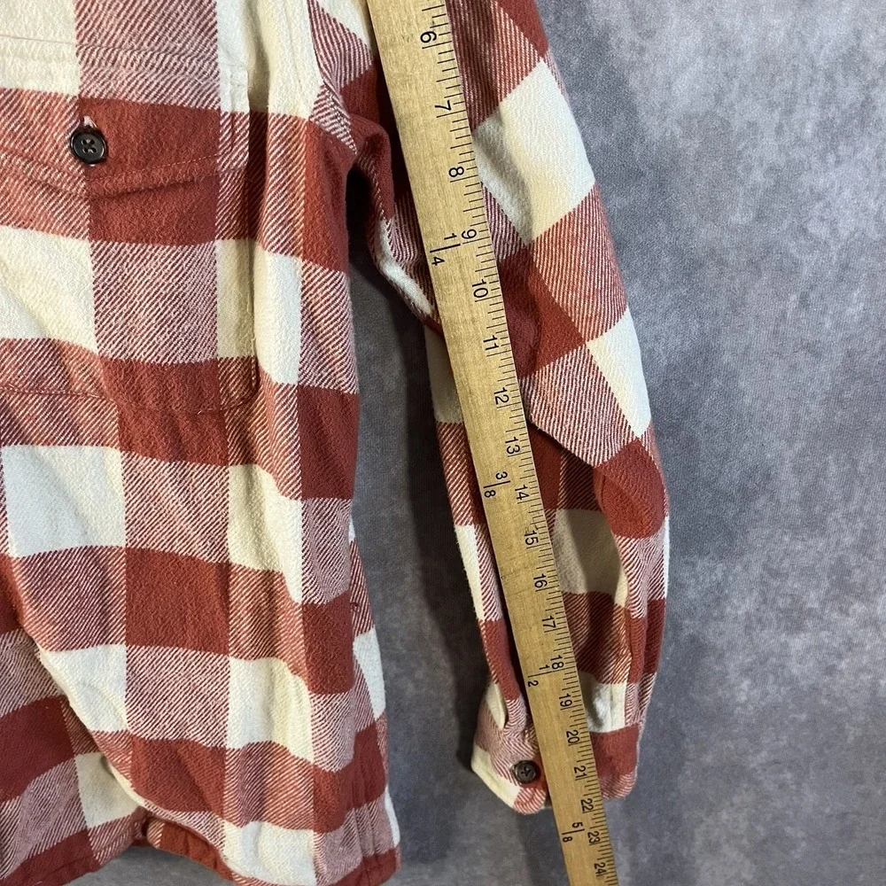 Marine Layer Flannel Shirt Mens Small Red Cream Buffalo Plaid Button Down 14855